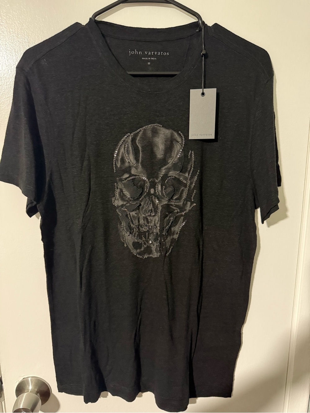 John Varvatos Black Short-Sleeve Tee with Tonal Skull #Luxury-Tshirt